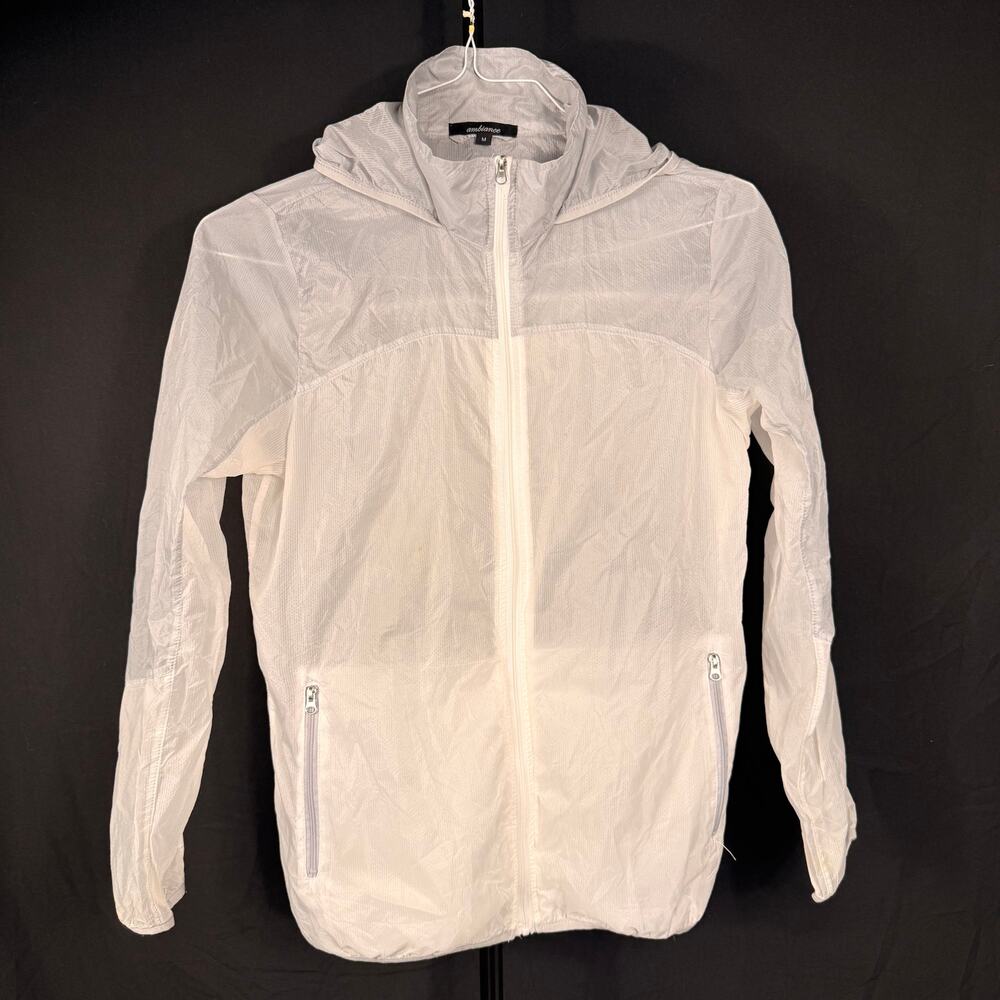 Ambiance Gray & White Hooded Windbreaker Jacket Women’s M